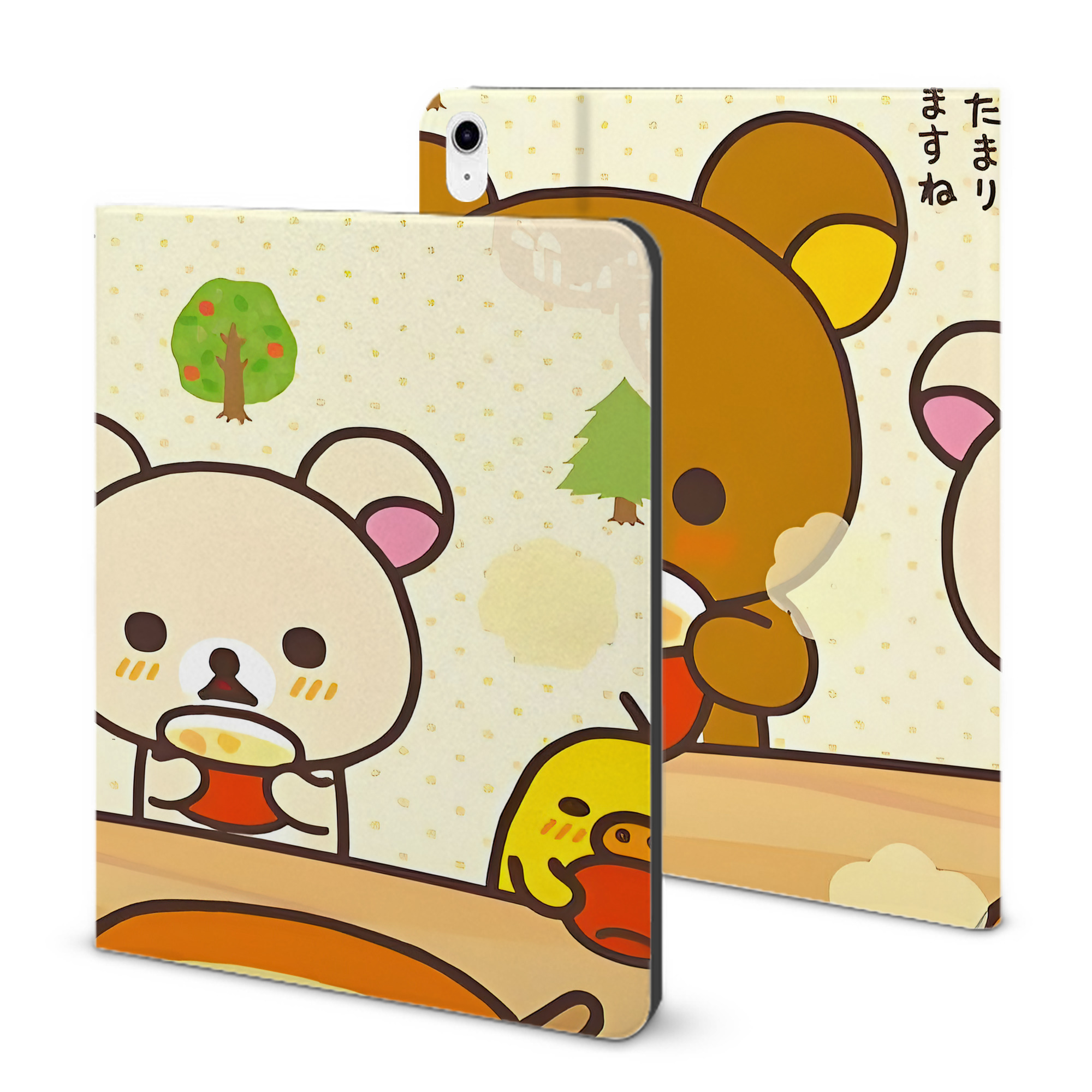 （画像用） リラックマ リラックマ キイロイトリ Rilakkuma Korilakkuma Kiiroitori IPad ケース ブック型 PUレザー TPU 耐衝撃 軽量 薄型 ペン収納なし 全面保護 IPad 各モデル対応